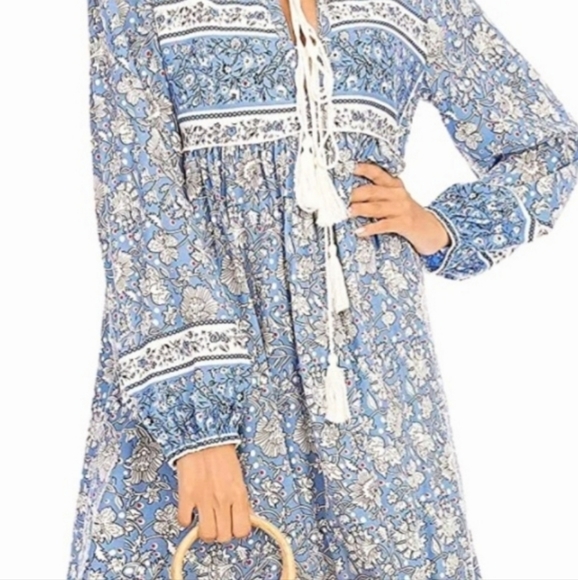 R. Vivimos Maxi Dress Sz XS 0/2 Lt BLUE Bohemian Boho Prairie Floral Dress NEW! - Picture 6 of 15